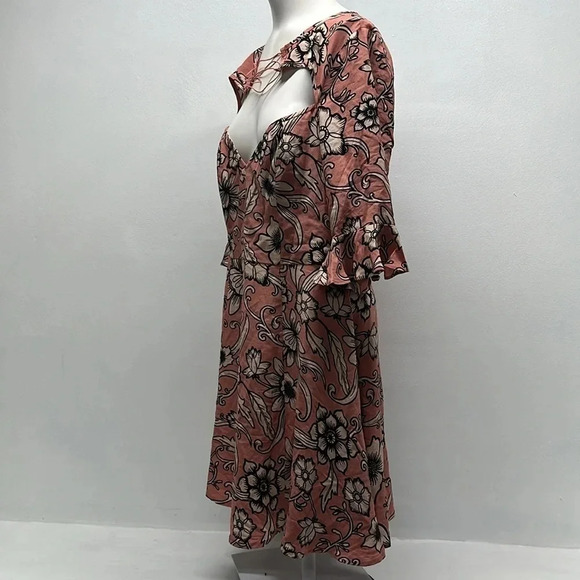 For Love And Lemons Ayla Mini Dress Lace Up V-Neck Floral Pink Black Size Large - Picture 8 of 12